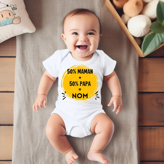 50% Maman + 50% Papa = Moi - Gepersonaliseerd baby rompertje/rugstuk voor Kerstmis, 100% biologisch katoen