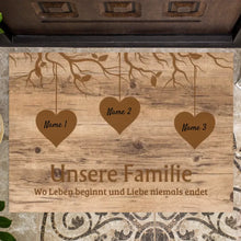 Load image into Gallery viewer, Unsere Familie, wo Leben beginnt und Liebe niemals endet - Personalisierte Fußmatte (für innen und aussen)
