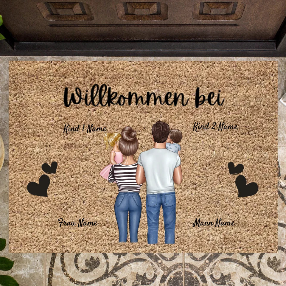 Welkom in onze familie - Gepersonaliseerde deurmat (volwassenen met 1-4 kinderen, tieners)