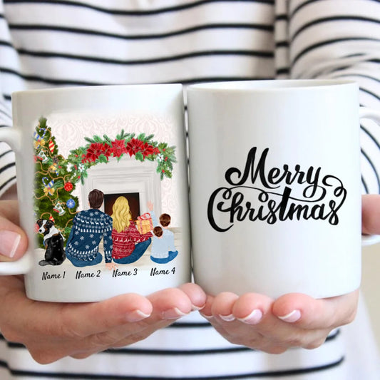 Weihnachten Familie mit Kind & Haustier - Personalisierte Tasse