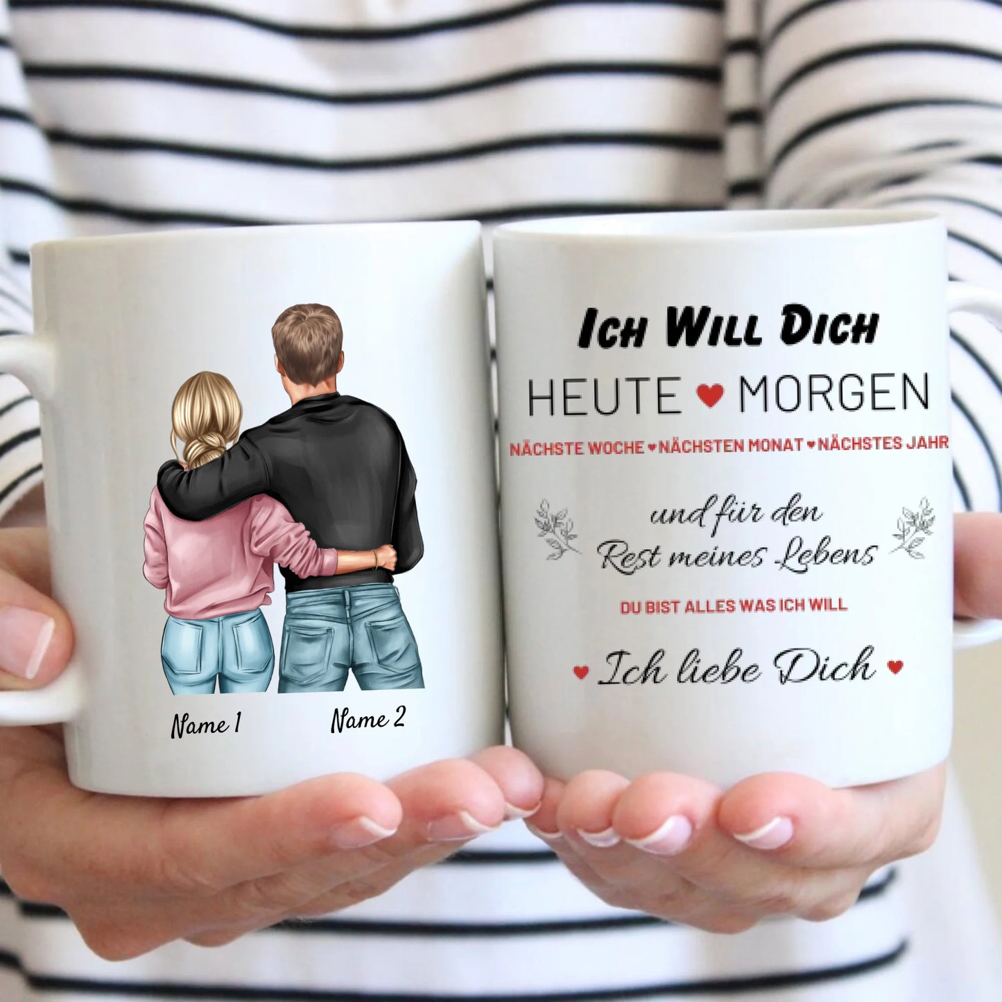 Heute, morgen, für den Rest meines Lebens - Personalisierte Pärchen-Tasse, individuelles Geschenk Partner Valentinstag