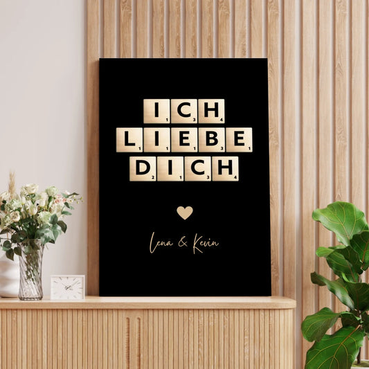 Ik hou van jou canvas Scrabble letters - Gepersonaliseerd canvas voor koppels, je partner