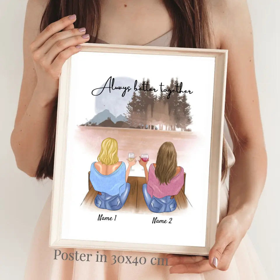 Beste Vrienden/Zussen - Gepersonaliseerde Poster met Lijst (tot 4 personen)