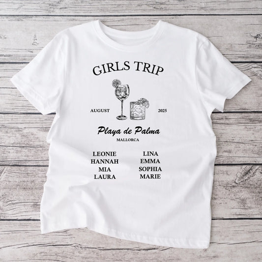 Girls Trip - Gepersonaliseerd T-shirt voor vriendinnen, vrijgezellenfeest, vakantie, team (100% katoen, unisex)