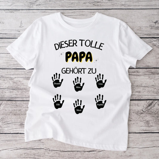 Deze geweldige vader/moeder is van - Gepersonaliseerd vader-T-shirt met handafdrukken voor kinderen/vrouwen (100% katoen, unisex)