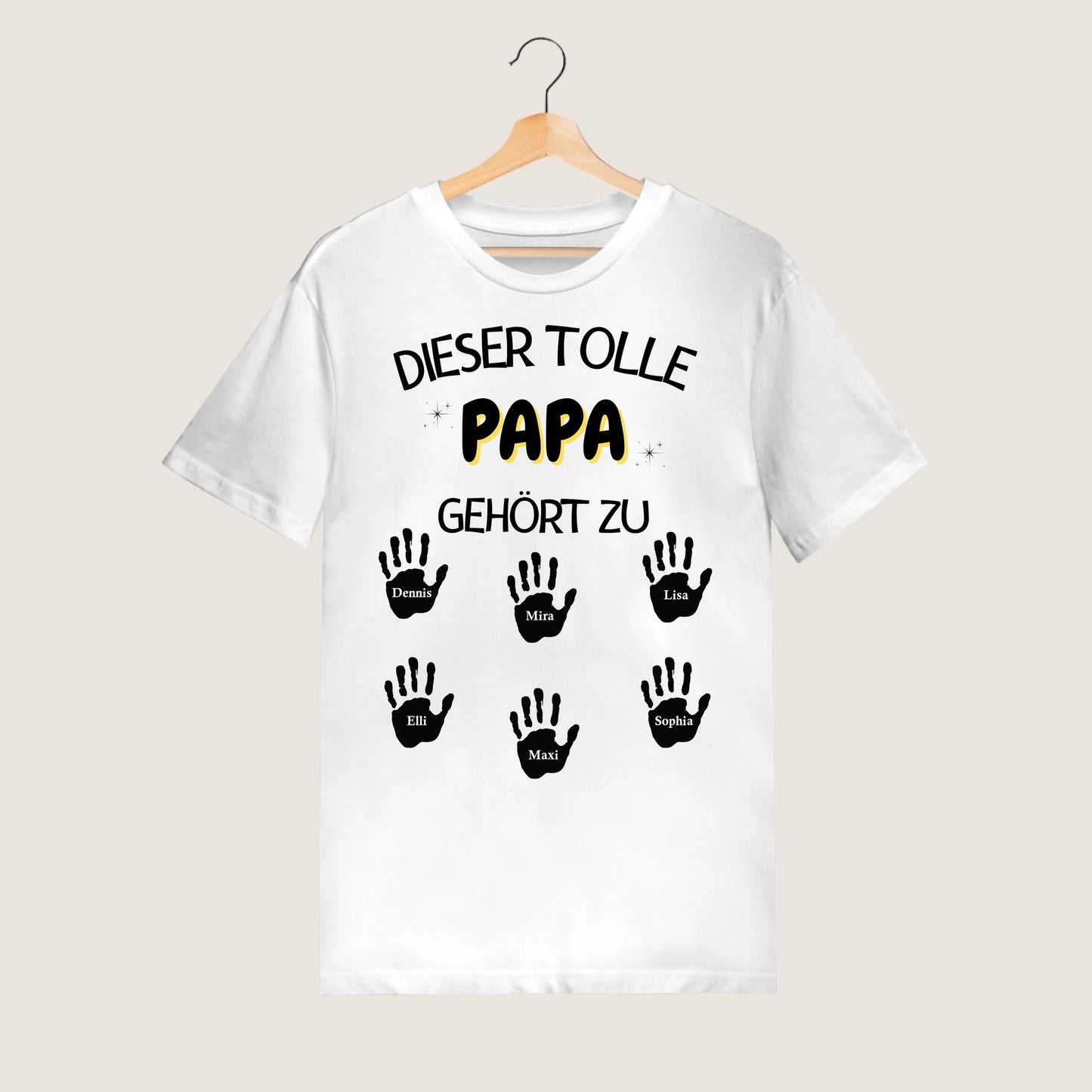 Deze geweldige vader/moeder is van - Gepersonaliseerd vader-T-shirt met handafdrukken voor kinderen/vrouwen (100% katoen, unisex)
