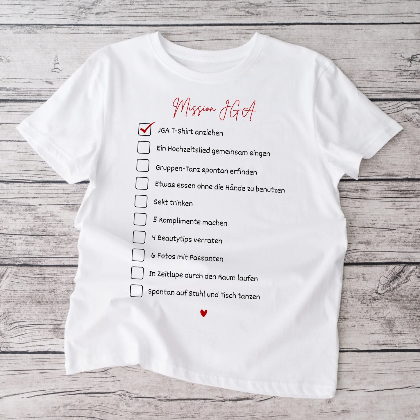 Mission JGA - Gepersonaliseerd T-shirt Vriendinnen, JGA, TODO-lijst Vrijgezellenfeest (100% katoen, unisex)