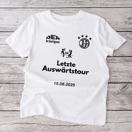 Laatste uittournee, JGA Shirt Bruidegom + TEAM Gepersonaliseerd vrijgezellenfeestshirt (100% katoen, unisex)