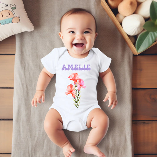 My Birth Flower - Gepersonaliseerd babyrompertje/rompertje, 100% biologisch katoen