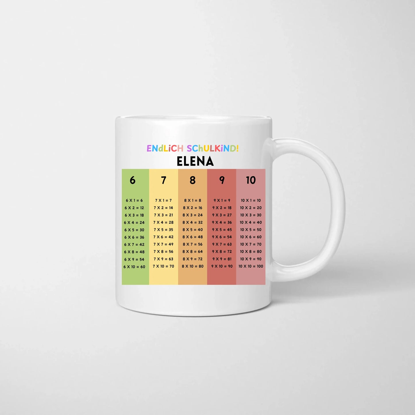 Eindelijk een schoolkind 1x1 memobeker - gepersonaliseerde mok voor schoolinschrijving