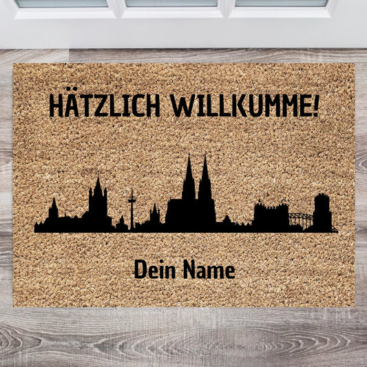 Skyline van Keulen, van harte welkom! - Gepersonaliseerde deurmat