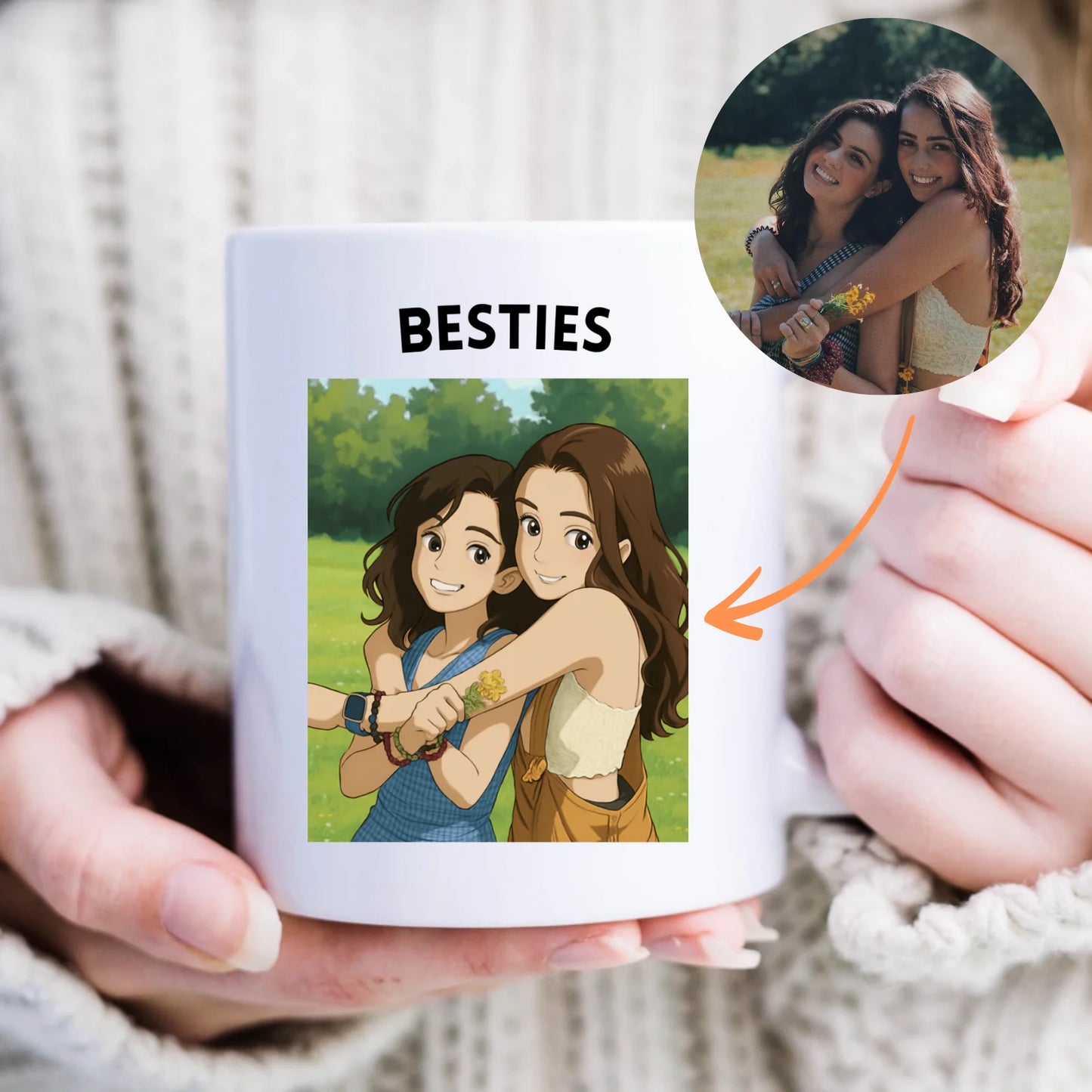 Gepersonaliseerde Besties Cartoon Fotomok (Verander je foto's in een Disney-tekening)