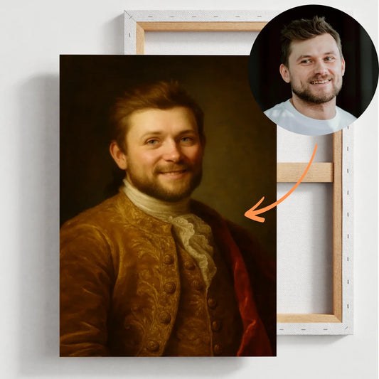 Koninklijk portret schilderij - Gepersonaliseerd canvas met foto-upload in de stijl van een koninklijk olieverfschilderij