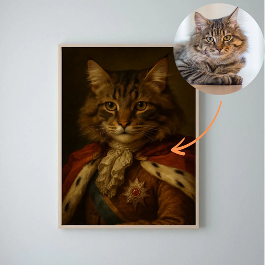 Koninklijk huisdierportret - Gepersonaliseerde poster met foto-upload in de stijl van een koninklijk olieverfschilderij (hond, kat, enz.)