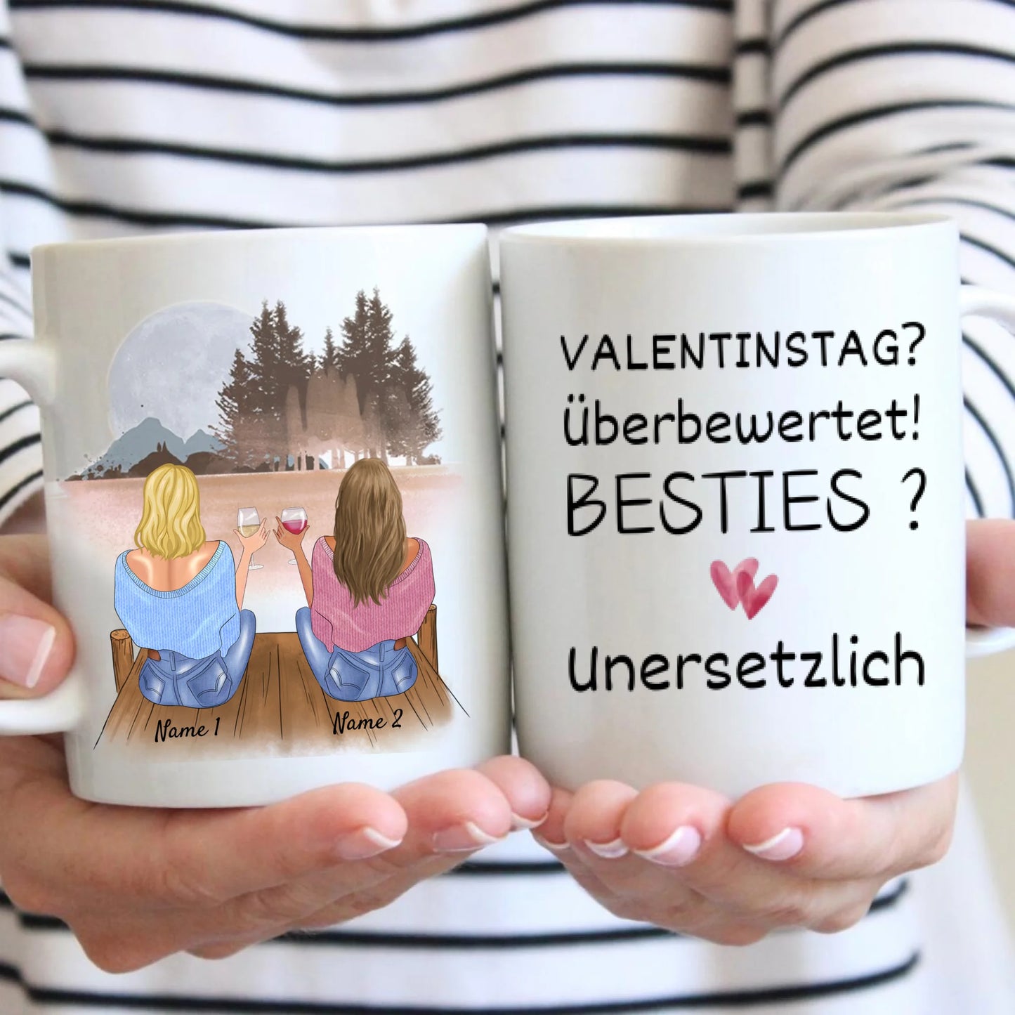 Valentijnsdag? Overgewaardeerd! Beste vriendinnen? Onvervangbaar! - Gepersonaliseerde mok voor vriendinnen, collega's, broers en zussen (2-4 personen)