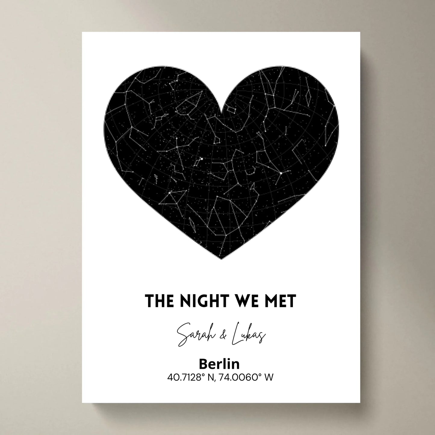 De Nacht Dat We Ontmoetten - Gepersonaliseerde Sterrenhemelposter voor je partner, Valentijnsdag
