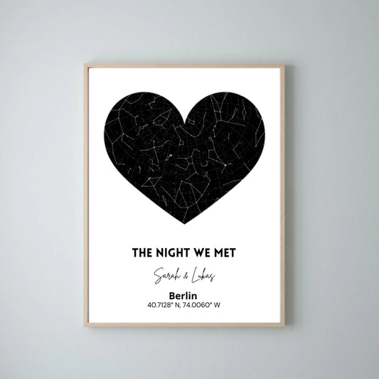 De Nacht Dat We Ontmoetten - Gepersonaliseerde Sterrenhemelposter voor je partner, Valentijnsdag
