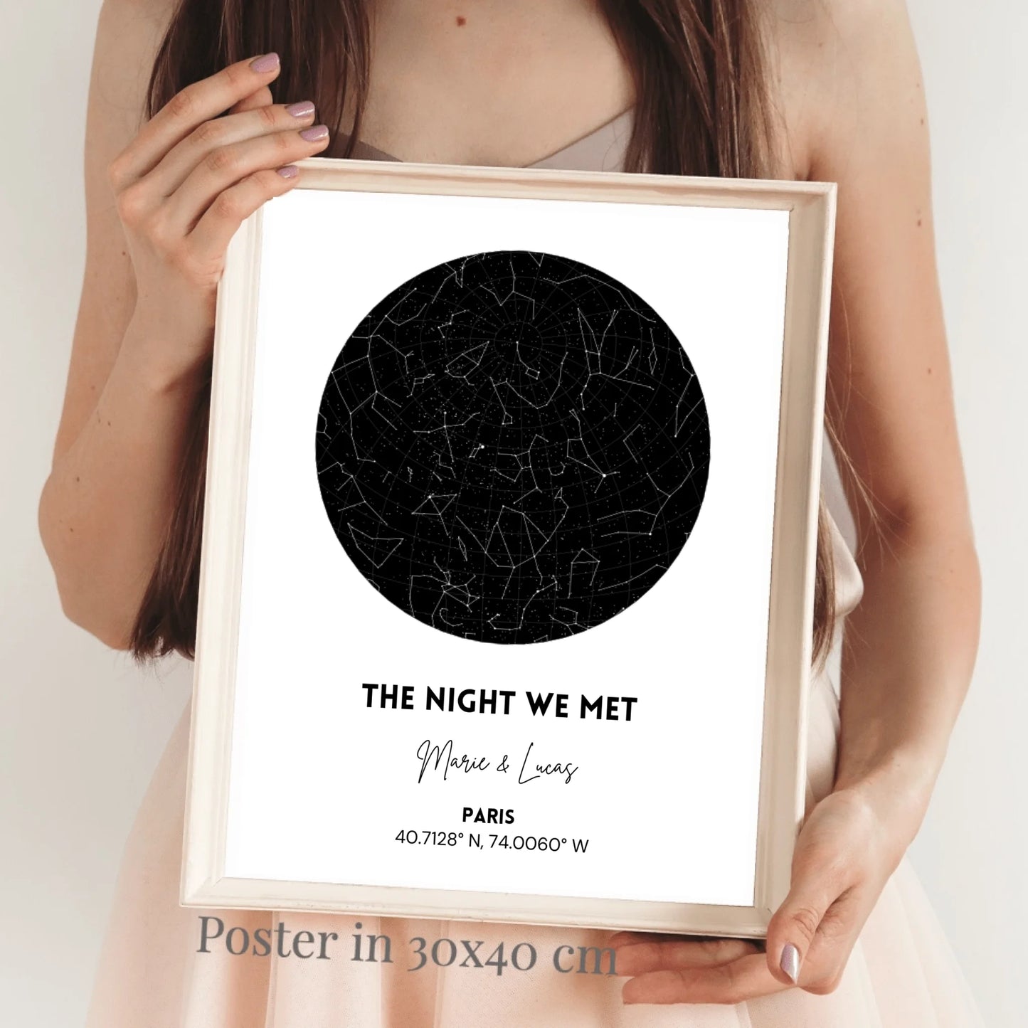 Onze sterrenhemel, La nuit où nous nous sommes rencontrés - Gepersonaliseerde sterrenkaartposter, sterrenbeeld