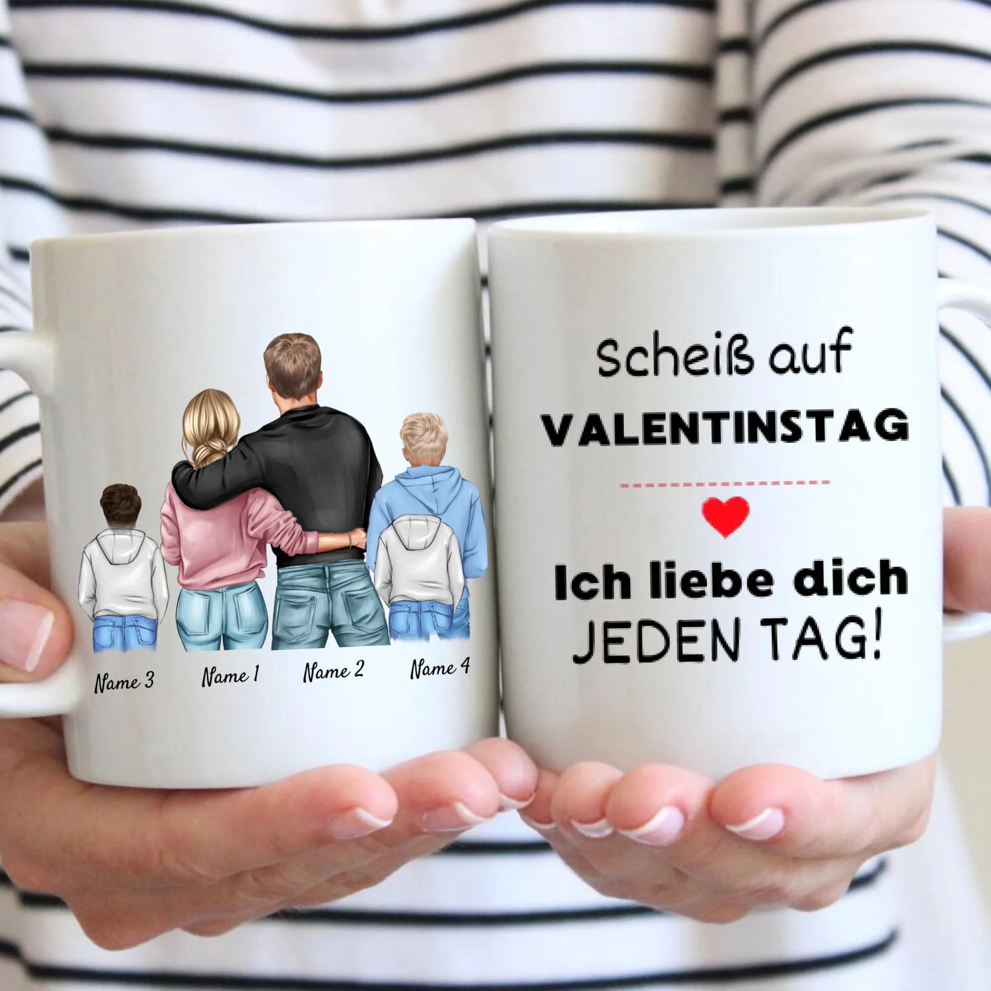 Ich liebe dich jeden Tag - Personalisierte Valentinstags-Tasse für deinen Partner, Partnerin, Pärchen-Tasse mit 1-4 Kindern