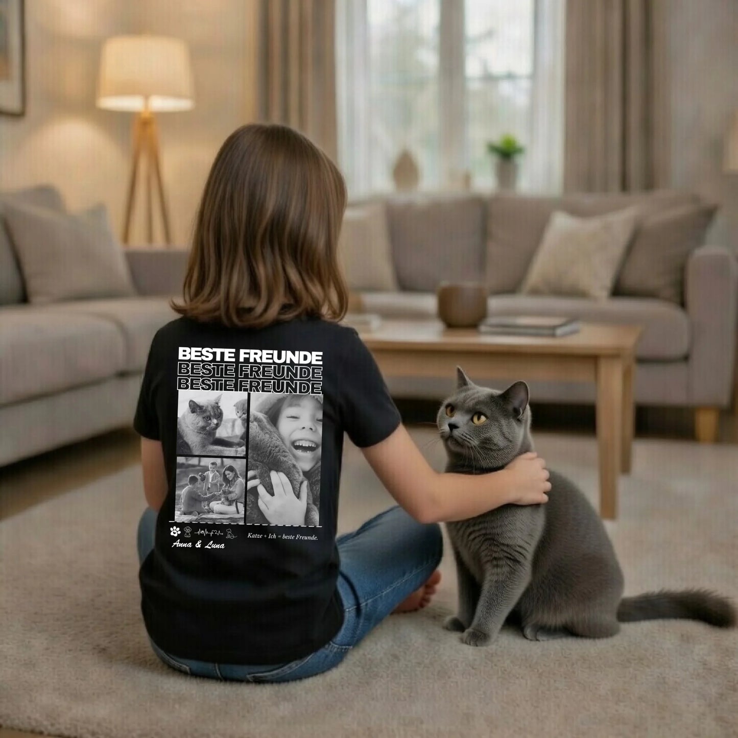 T-shirt enfant personnalisé pour amoureux des chats « Meilleurs amis » (Noir, 100 % coton, unisexe)