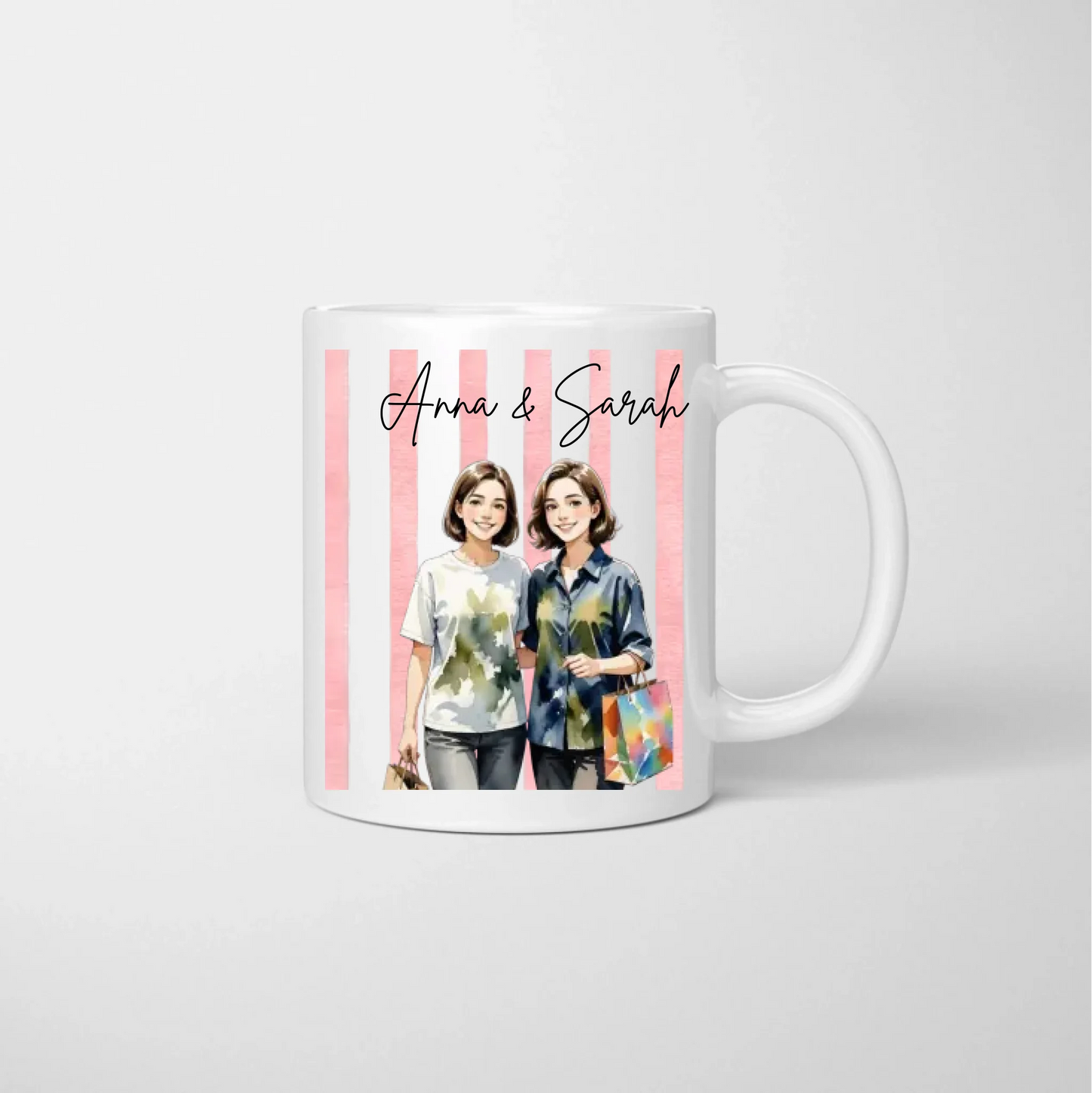Personalisierte Aquarell-Stil Tasse mit eigenem Foto und Namen für Freundinnen, Partner, Familie etc.