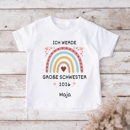 Ik word grote zus/grote broer - Gepersonaliseerd T-shirt kinderen, broers en zussen, baby, voor geboorte (100% katoen, uniseks)