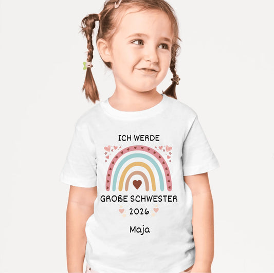 Ik word grote zus/grote broer - Gepersonaliseerd T-shirt kinderen, broers en zussen, baby, voor geboorte (100% katoen, uniseks)