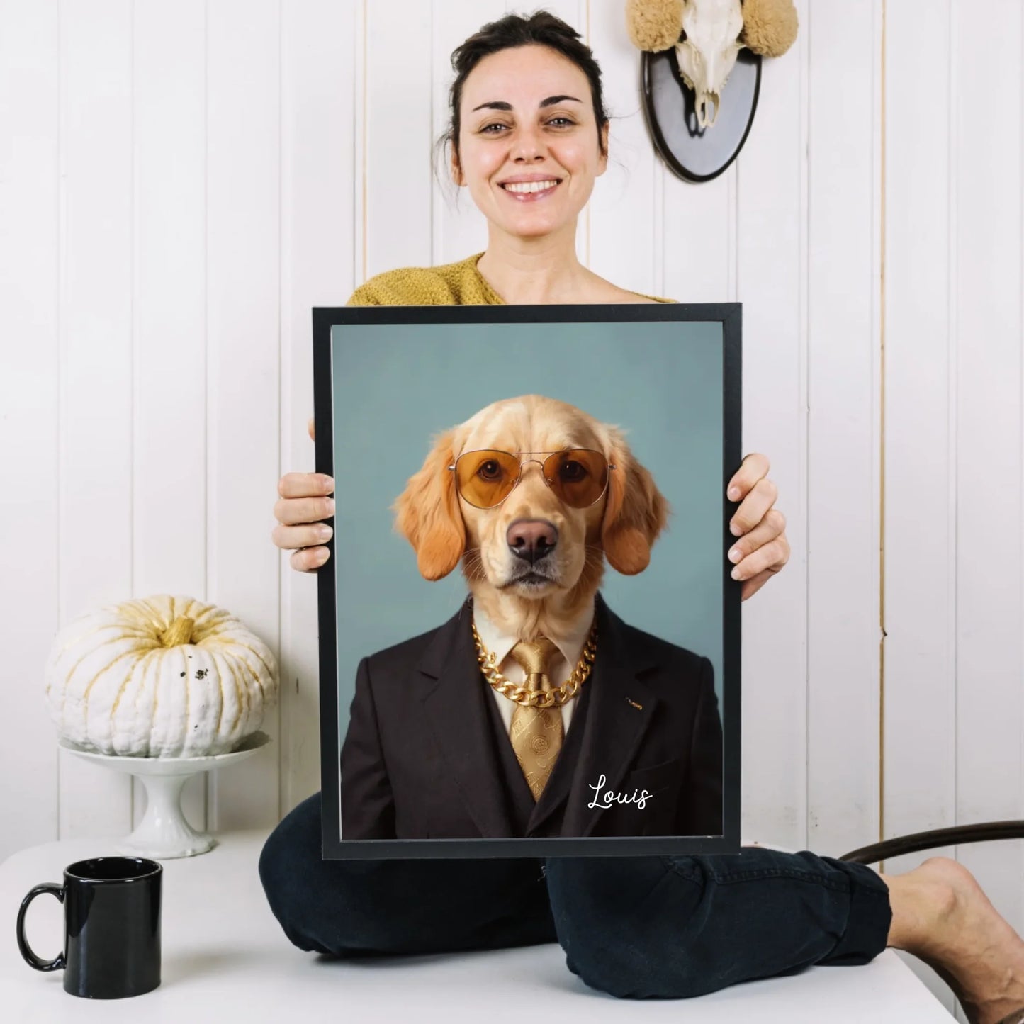 Grappig huisdierportret - Gepersonaliseerde poster met foto-upload in verschillende stijlen (hond, kat in pak, als superheld, astronaut, etc.)