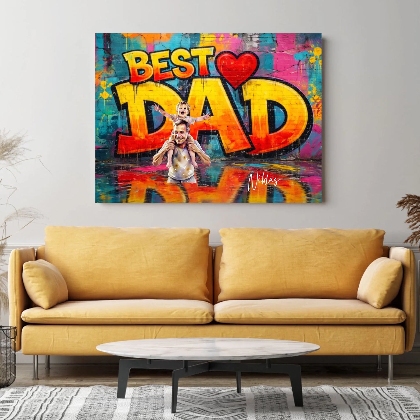 Gepersonaliseerde fotoposter Beste Papa Graffiti/Aquarelstijl voor Papa, Mama (eigen afbeelding uploaden)