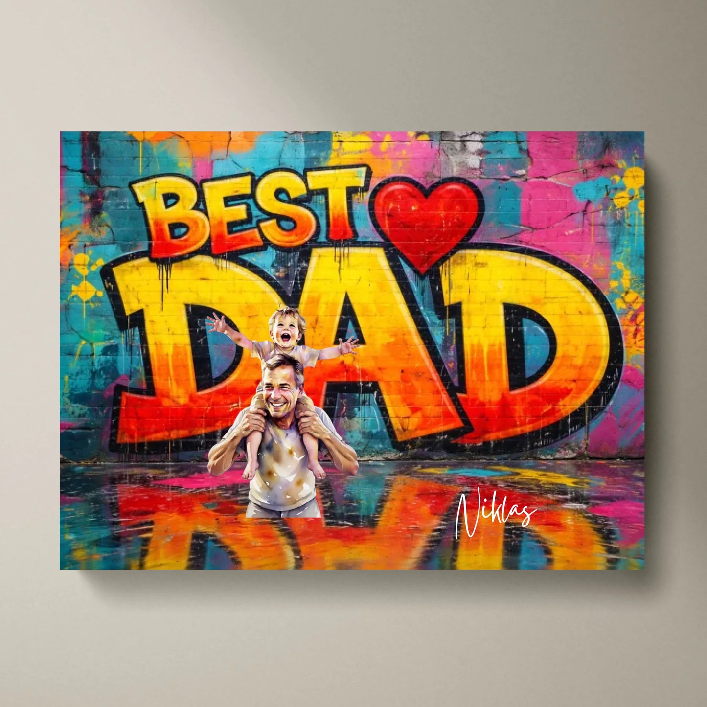 Gepersonaliseerde fotoposter Beste Papa Graffiti/Aquarelstijl voor Papa, Mama (eigen afbeelding uploaden)