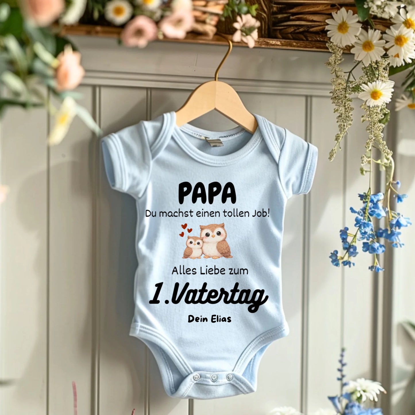 Papa du machst einen tollen Job, 1. Vatertag gemeinsam - Personalisierter Baby Strampler (100% Bio-Baumwolle)