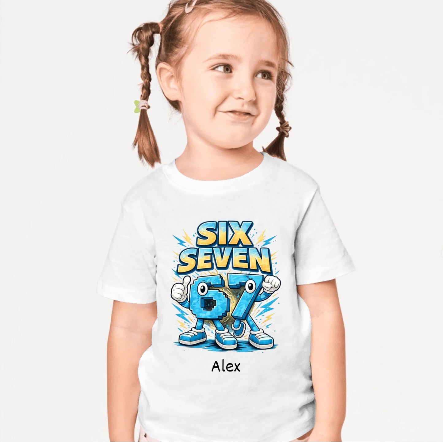 Six Seven 67 Meme - Personalisiertes T-Shirt Kinder, Schulkind (100% Baumwolle, unisex)