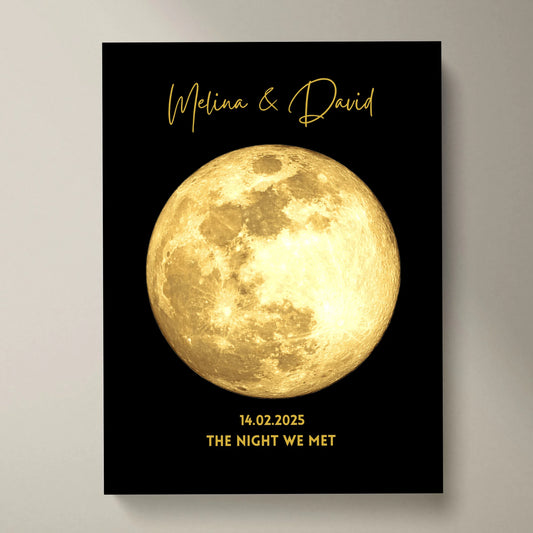 The night we met - Personalisiertes Mondphasen Poster, Goldener Mond nach Datum Geschenk