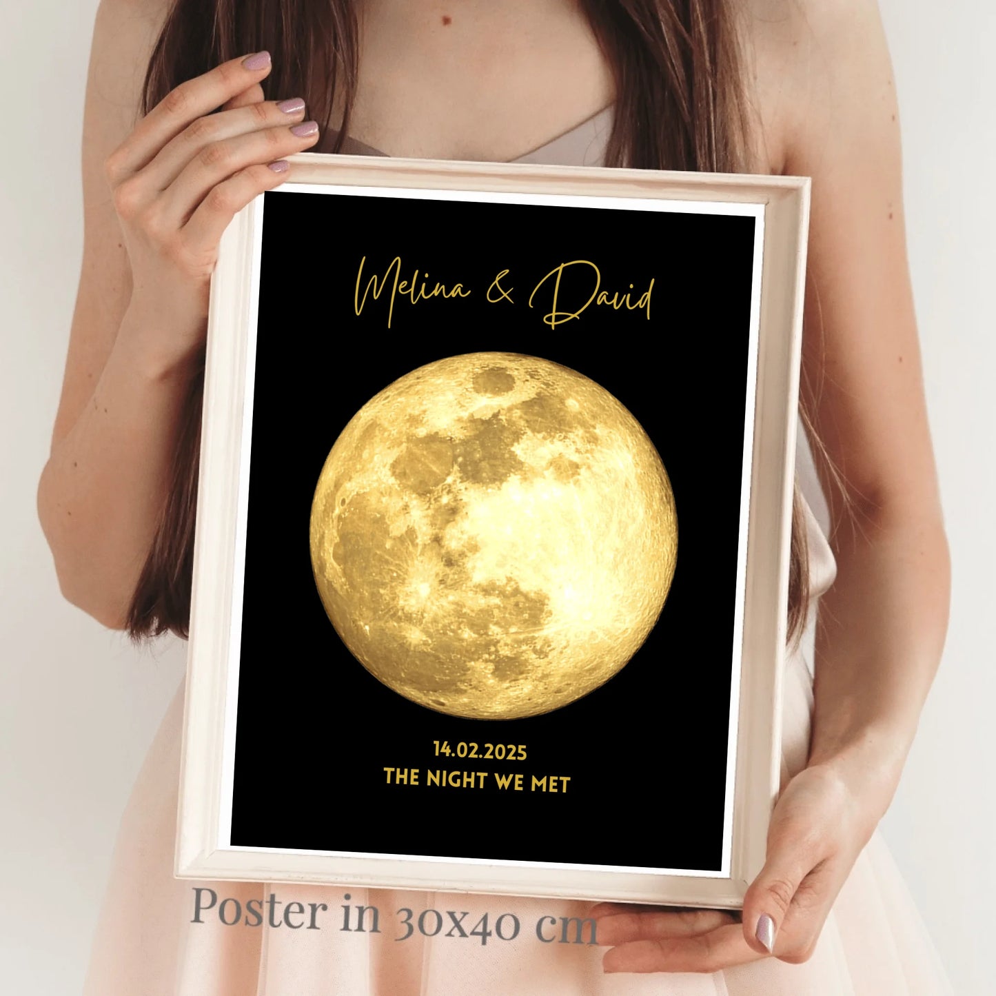 The night we met - Personalisiertes Mondphasen Poster, Goldener Mond nach Datum Geschenk