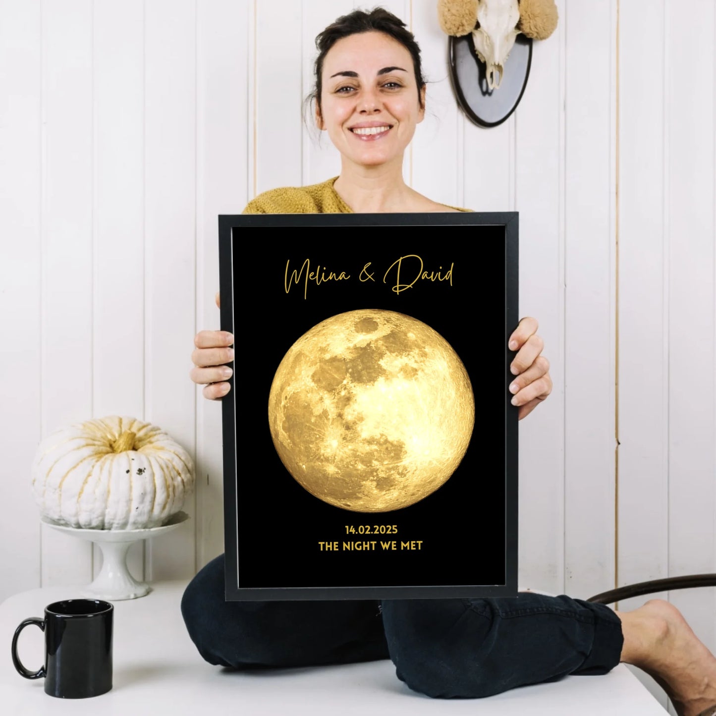 The night we met - Personalisiertes Mondphasen Poster, Goldener Mond nach Datum Geschenk