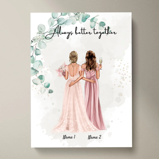 Mariée & témoin - Poster Personnalisé pour les fiançailles/le mariage