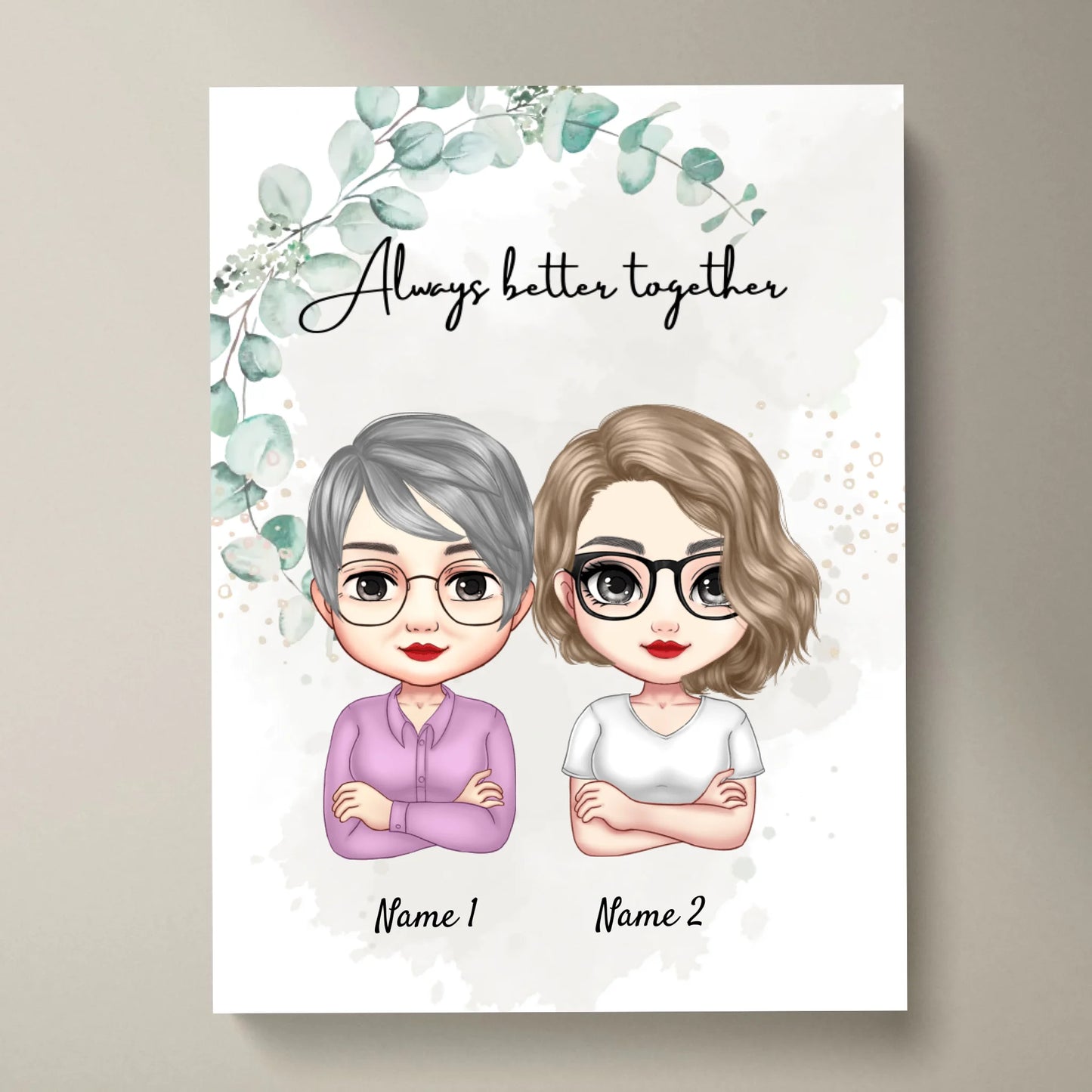 Maman & Filles Chibi - Poster personnalisé (2-3 femmes)
