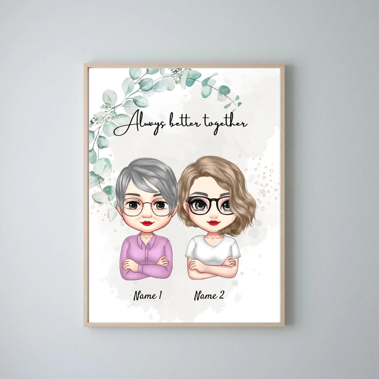 Maman & Filles Chibi - Poster personnalisé (2-3 femmes)