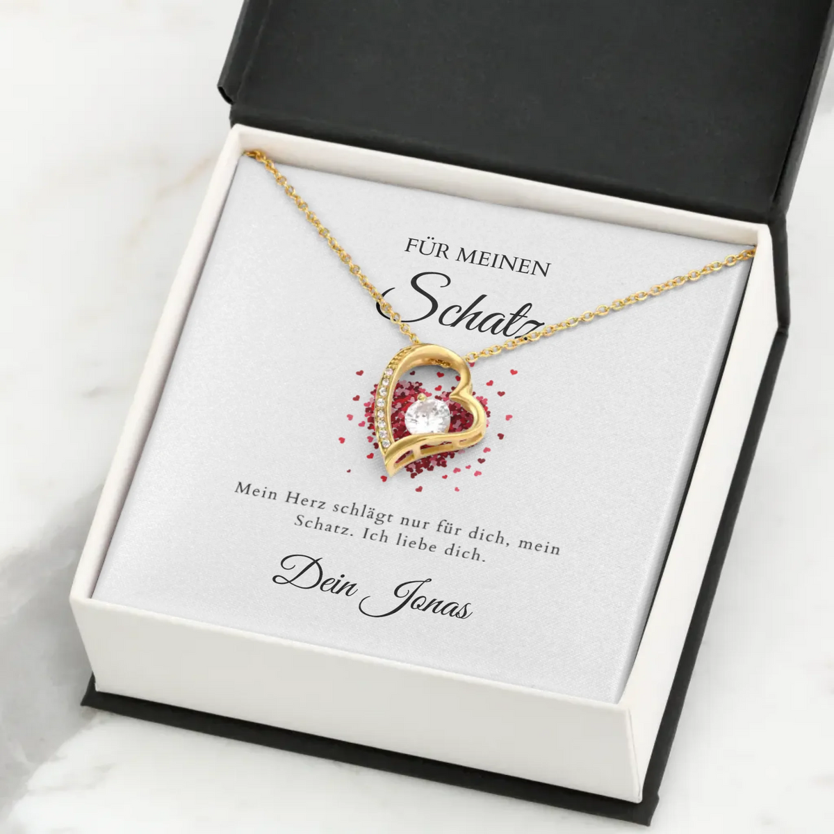 Voor altijd lief - Ketting met hartvormige hanger & gepersonaliseerde kaart