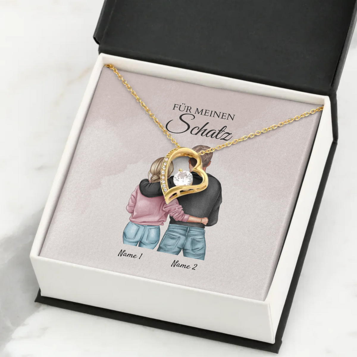Forever Love "Best Couple" - Ketting met hartjeshanger & gepersonaliseerde kaart