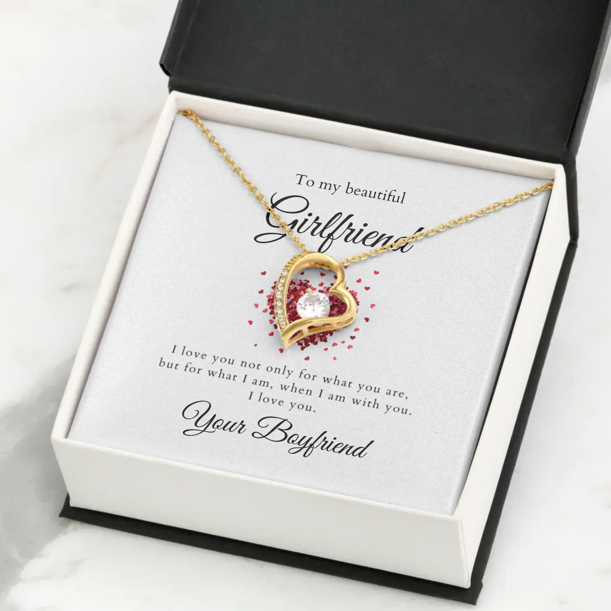 Voor mijn mooie vriendin - Ketting met hartvormige hanger & gepersonaliseerde kaart