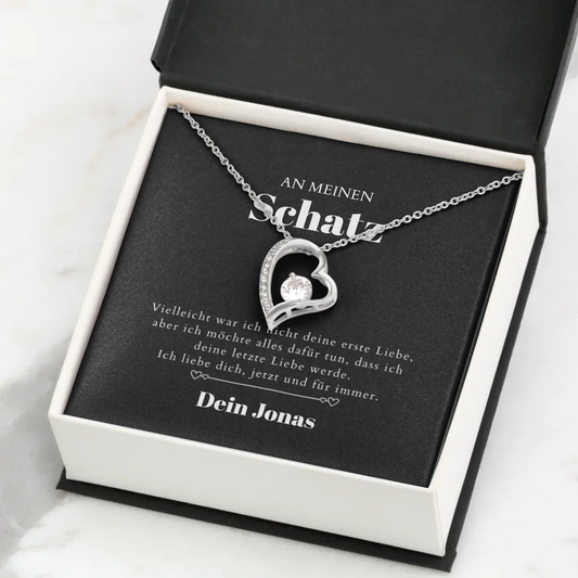 Last Love - Collier avec pendentif coeur doré et carte cadeau personnalisée (cadeau Saint Valentin)