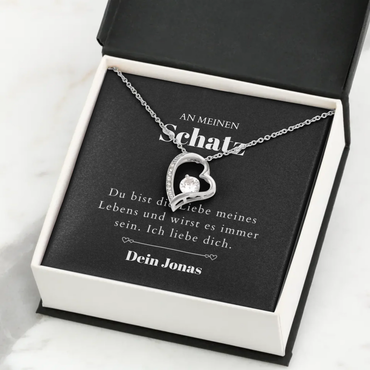 Love of My Life - Ketting met gouden harthanger en gepersonaliseerde kaart (Valentijnsdagcadeau)