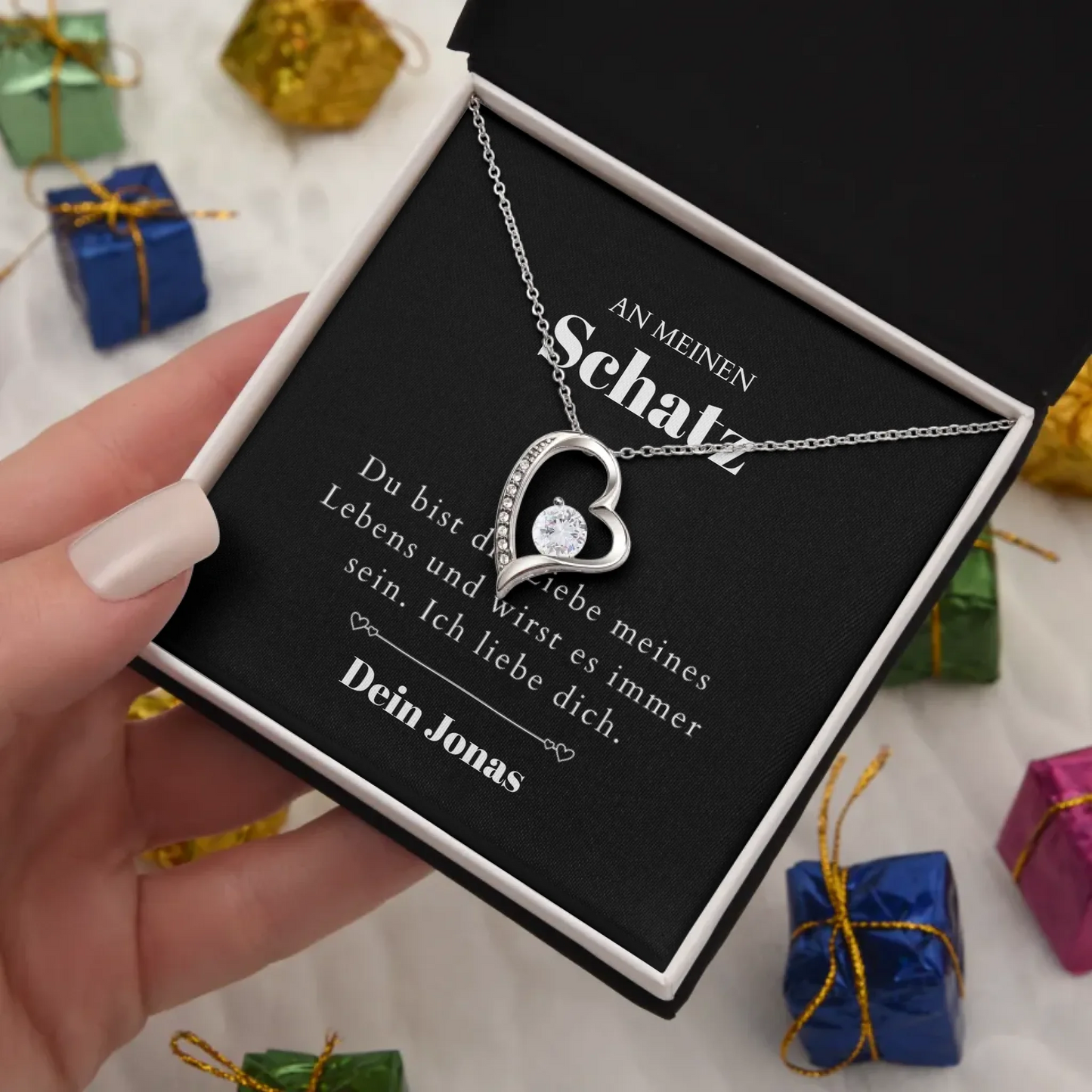 Love of My Life - Ketting met gouden harthanger en gepersonaliseerde kaart (Valentijnsdagcadeau)