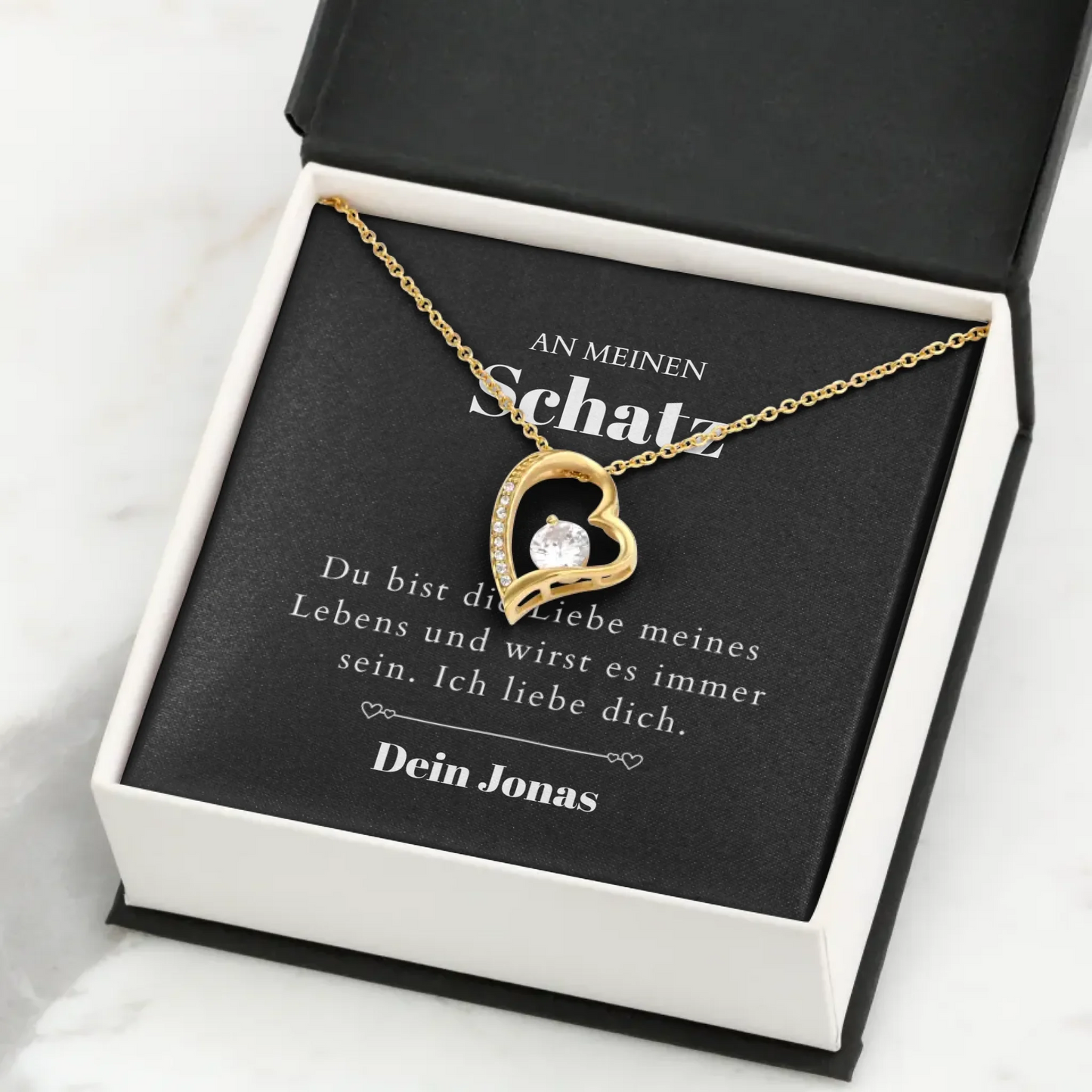 Love of My Life - Ketting met gouden harthanger en gepersonaliseerde kaart (Valentijnsdagcadeau)