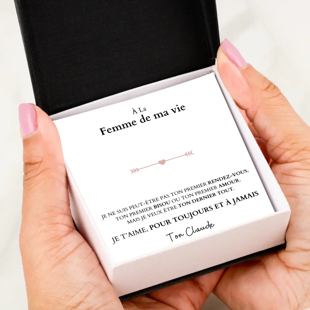 Je t'aime, pour toujours et à jamais - Ketting met hangerhart en gepersonaliseerde kaart