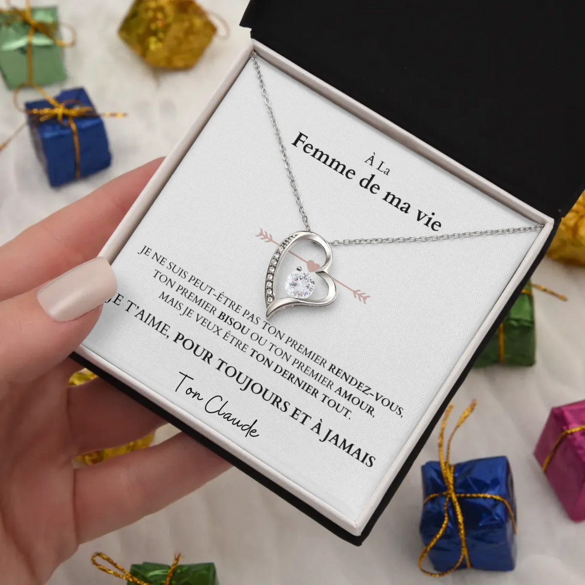 Je t'aime, pour toujours et à jamais - Ketting met hangerhart en gepersonaliseerde kaart