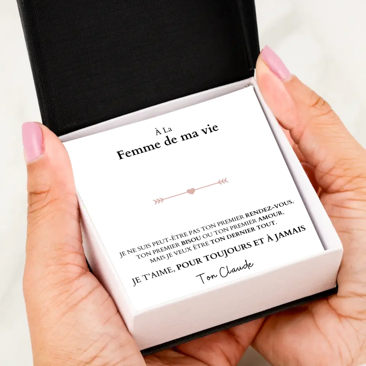 Je t'aime, pour toujours et à jamais - Ketting met hangerhart en gepersonaliseerde kaart