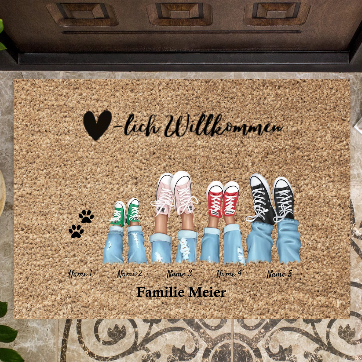 Welkom - Gepersonaliseerde familie deurmat (2-8 personen & huisdieren)