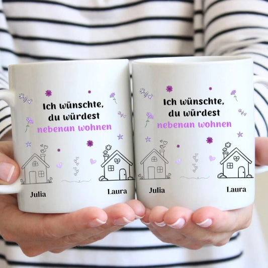 Ik wou dat je hiernaast woonde - Gepersonaliseerde mok voor vriendinnen, collega's, zussen/broers